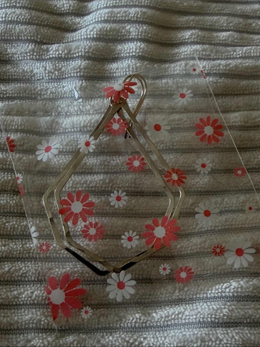 Pink Floral Hexagon Drop Earrings - Unbranded